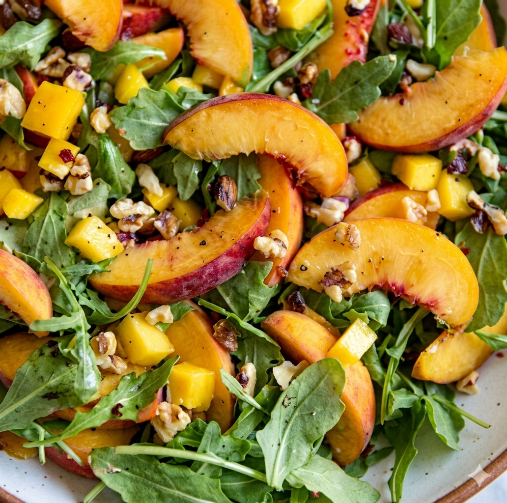 peach arugula salad walnuts