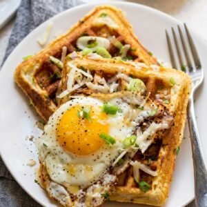 Waffle with poached egg